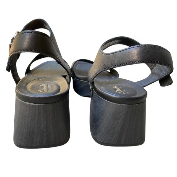 NWOT Clarks Sivanne Bay Heeled Sandal US 9 Black Leather Chunky Heel Boho - Picture 5 of 12